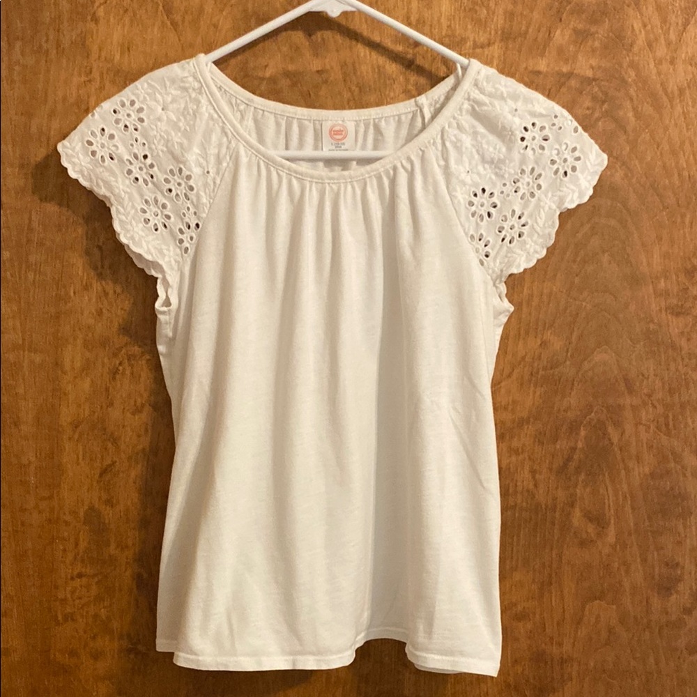 White blouse with eyelet sleeves
